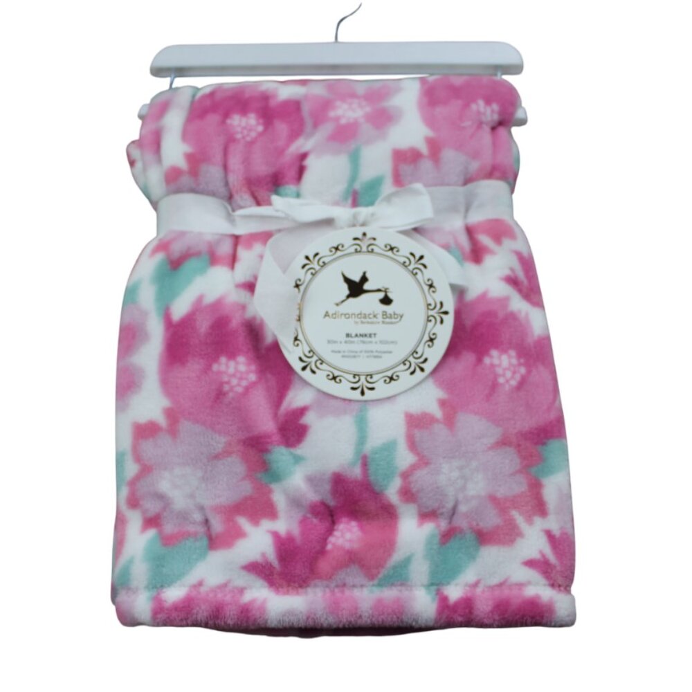 Adirondack Baby Pink Flower Fleece Blanket Infant Girls White Floral Soft NWT